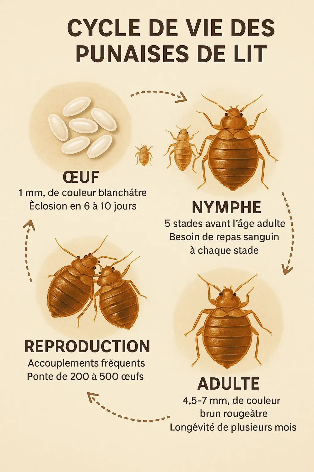 Œufs de punaises de lit dans les coutures d'un matelas